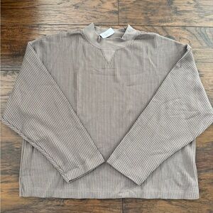 GAP Ribbed Long Sleeve Top in Taupe